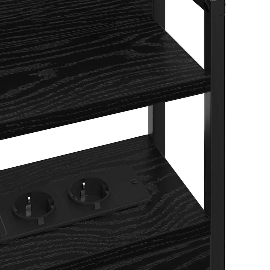Testiera moderna effetto rovere nero 90 cm di larghezza, in legno con illuminazione a LED e stazione di ricarica per camera da letto