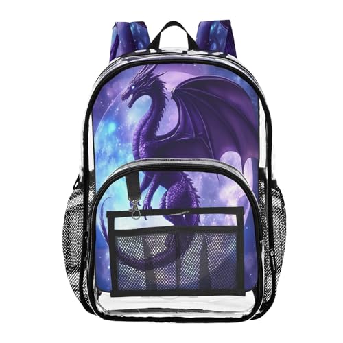 Dragon Moon Clear Backpack Heavy Duty See Through Transparent PVC BookBag for Kids Boy Girl School Work