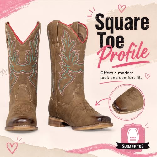 Image of J's.o.l.e Square Toe Cowboy Boots for Women Wide Calf Pull On Fashion Embroidered Western Cowgirl Boots