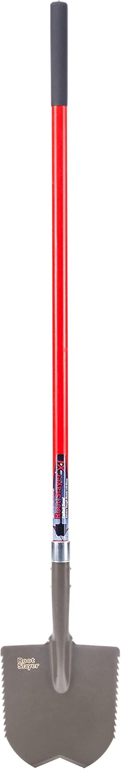 Root Slayer 23011 XL Caprock Garden Shovel for Digging Tough Soil and Roots, Fiberglass Shaft, Steel Spade Tool, Red