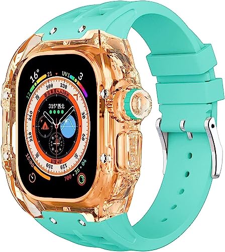 Boîtier de montre transparent pour Apple Watch 49mm avec bracelet silicone style RM