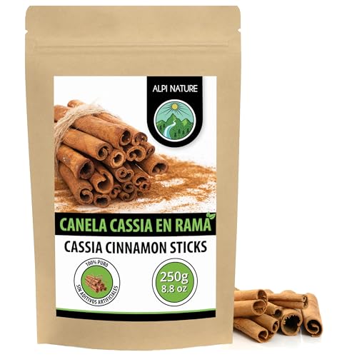 Alpi Nature Canela en Rama 250g, Corteza de Canela Cassia, aprox. 75-77 Palitos de 60 mm por Bolsa