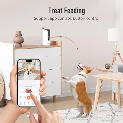 Image of Paris RHONE 2K Pet Camera, 360View Dog Camera Treat Dispenser, 5G WiFi Pets Monitoring with Phone APP, Two-Way Audio, Infrared Night Vision, Barking Detection and Motion Alerts, Works with Alexa
