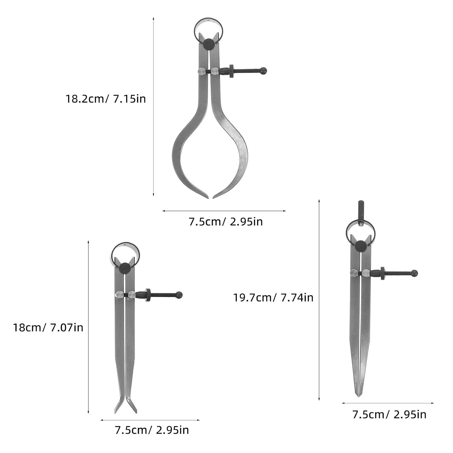 Totority 3pcs Metal Caliper Set 6 Inch Adjustable Scribe Tool for Accurate Edge Scribing and Continuous Line Drawing for Woodworker Tools
