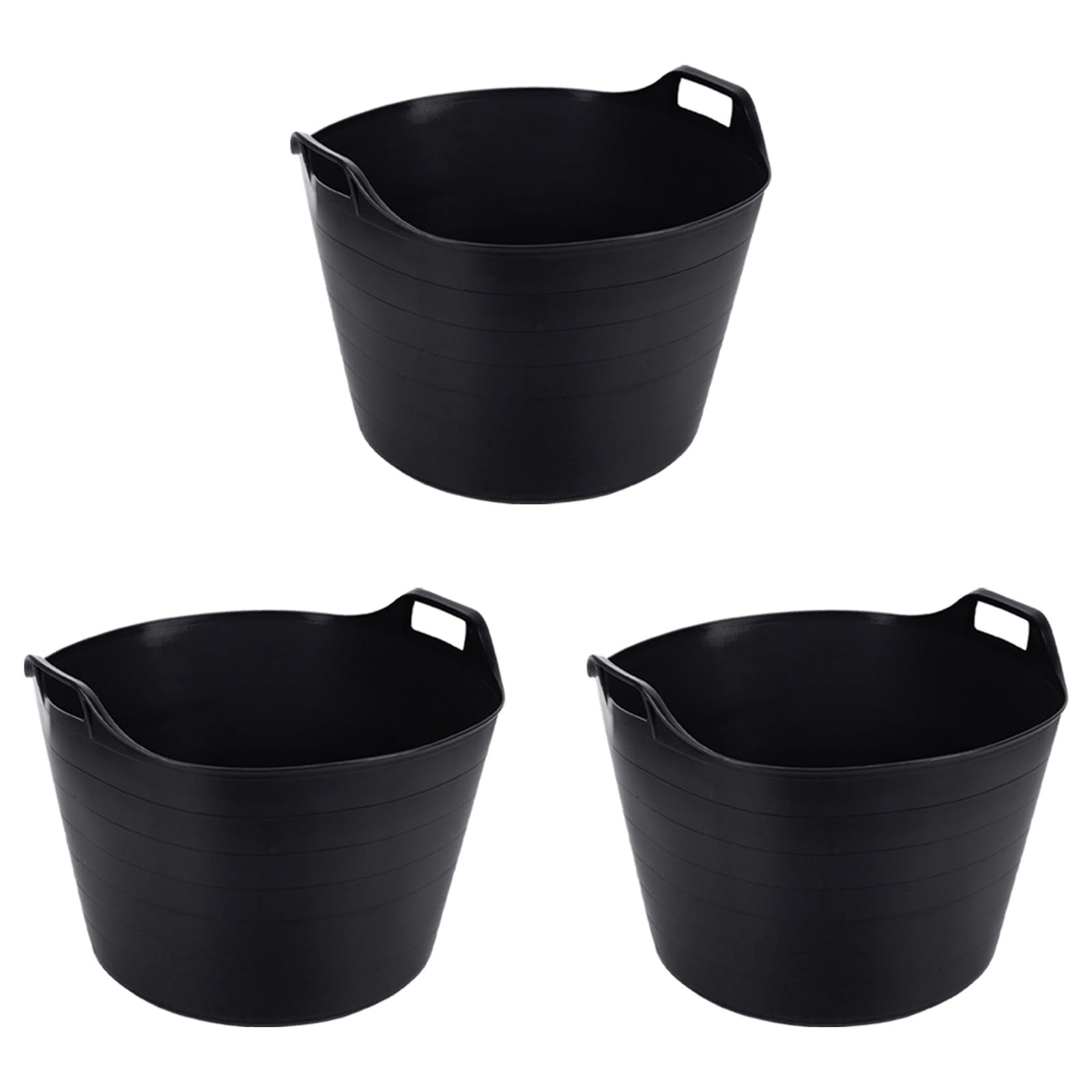 M1ss Black Set Of 3-26L/40L/75L Litre Robust Versatile Multipurpose Medium/Large/Extra Large Flexi Tub Garden Home Flexible Plastic Storage Container Bucket Tub Trugs Horse Feeder Flex Tub (75 Litre)