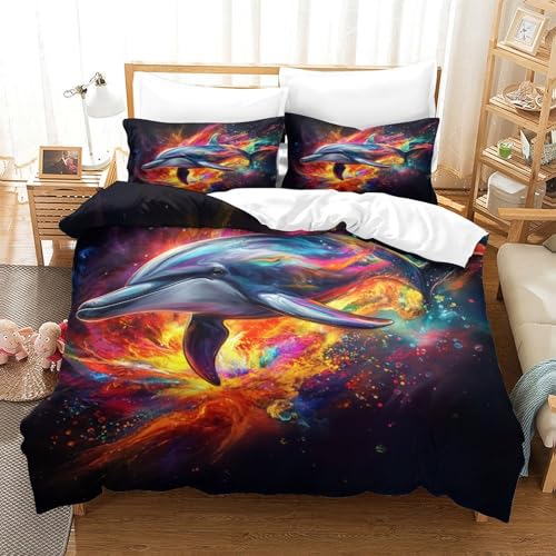 Parure de lit dauphin 140x200 microfbre housse de couette ado
