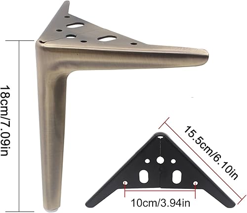 Miniatura 4 de ISolay Patas de hierro para muebles, patas de mesa triangulares, patas de sofá de metal, patas de gabinete, juego de 4 para armarios de comedor,