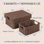 Wicker Storage Basket with Lid for Shelves, Set of 2, Dark Brown - Image 2
