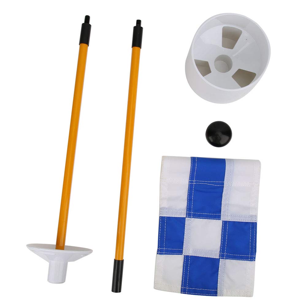 Golfs Putter Green Detachable Flagstick Set Practice Accessories, Mini Golfs Flagstick with Blue White Grid Flag Golfs Pinpoint Flaghole Cup Set