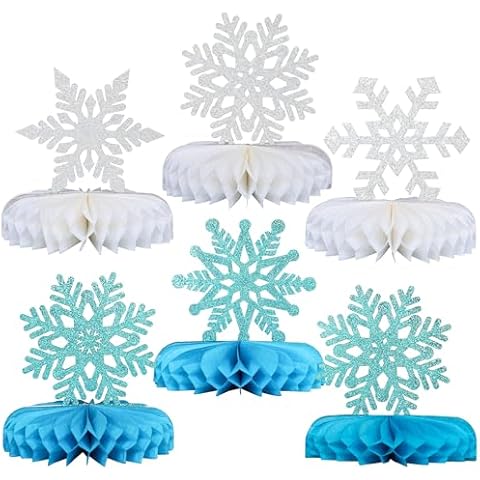 Gyufise 6 Pack Snowflake Honeycomb Table Centerpieces Snowflake Frozen Table Decoration Burst Table Centerpieces Table Decor for Frozen Winter Wonderland Party Decorations Blue Silver Cover
