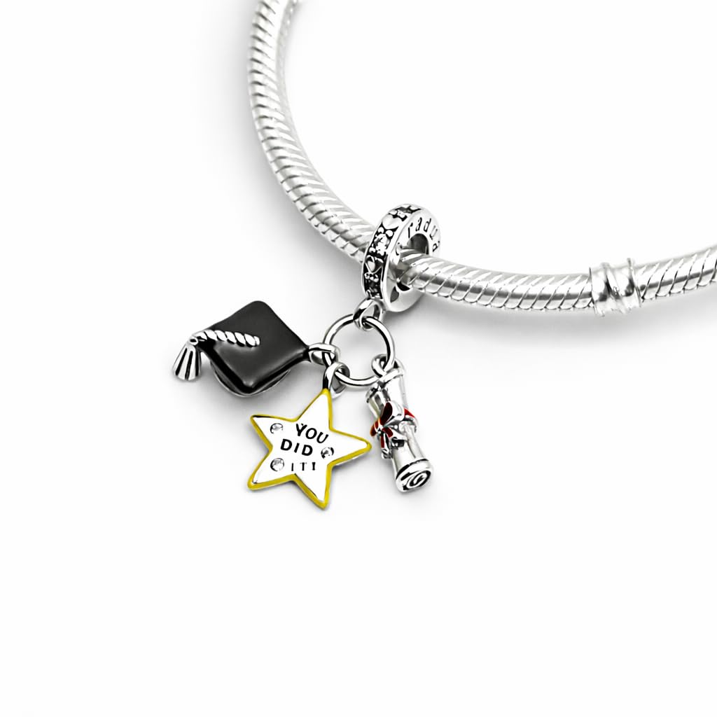 Pendentif Breloque Diplôme Compatible avec Toutes les Marques Charm Hibou Parchemin Chapeau Livre Cœur Étoile Pendentifs Anniversaire Bead Argent