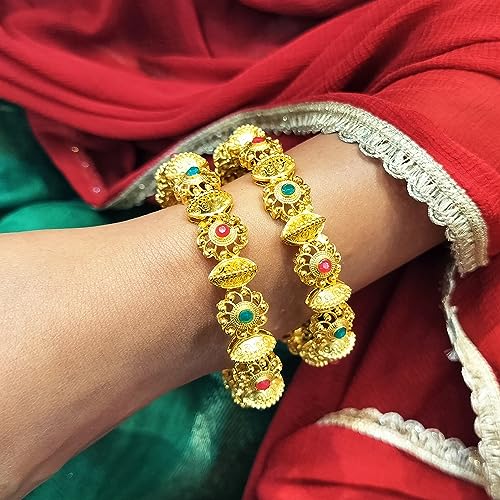 Image of Efulgenz Indian Style Bollywood Gold Plated Rhinestone Crystal Bridal Wedding Bracelet Bangle Set Jewelry
