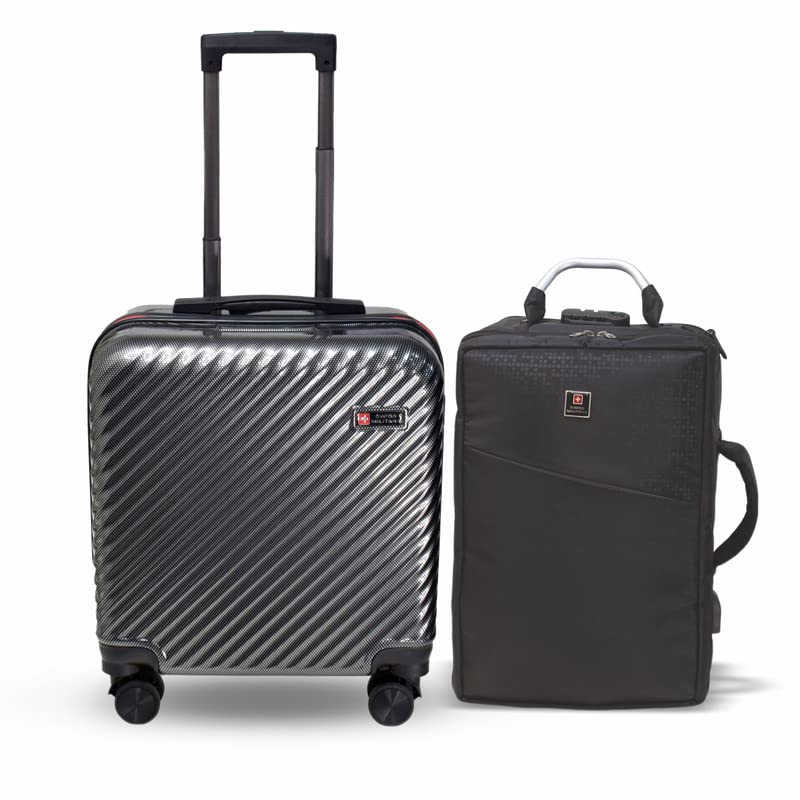 SWISS MILITARY Combo of (LTB8_LBP91) 39L Laptop Overnighter Trolley & 17L Laptop Backpack Cum Sling Bag with Combination Lock, Hard-Sided ABS Cabin Size with 360° Wheels,15.4" Laptop Compartment