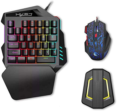 ZCL 片手ゲームキーボードセット 35キー LEDバックライト+呼吸灯 有線ゲーミングマウス5500 DPI 7ボタン キーボードマウスコンボ+ P6キーボードマウスアダプター N-Switch用 ポータブルマウスコンバーター PS4 /PS3 /XBox One /360