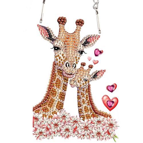 Image of AiYuanzsh DIY Acrylic Diamond Painting Hanging Kits, Love Giraffes Special Shape Diamond Rhinestone Round Diamond Art Hanging, Window Decorations Home Garden Wall Hangings Valentine's Day Gifts