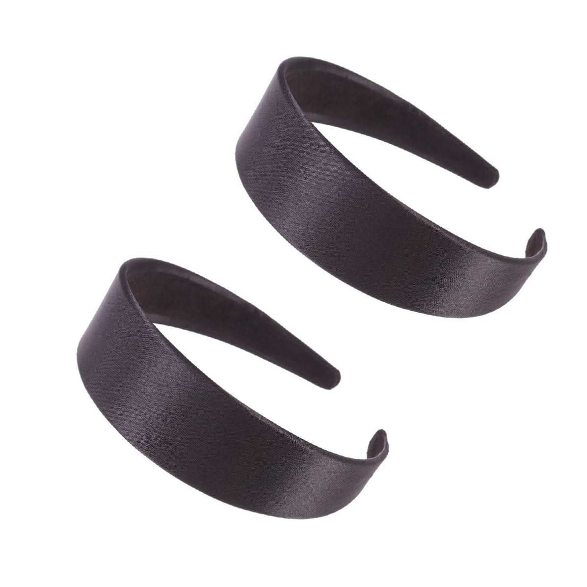 2pcs Wide Edge Satin Headband Elegant Black Cloth for Women