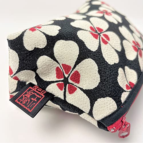 Small Makeup Bag for Purse [ Made in Japan] Traditional Edo Komon Design Cute Cosmetic Pouch (Cherry Blossom (Black))3