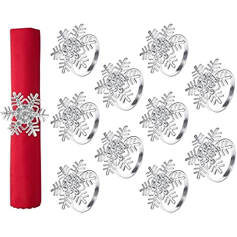 KAHEIGN 10Pcs Weihnachten Serviettenringe Silberne Schneeflocken Serviettenhalter für Weihnachten, Weihnachtsserviettenschnalle Weihnachtsserviettenringe Halter für Weihnachten Party Tischdekoration Cover