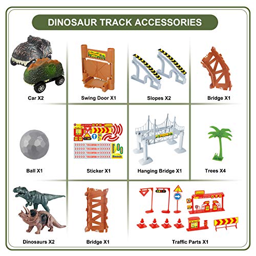 HOMOFY Dinasors Race Track Toys for 6-8 Years Old Kids 142Pcs Flexible Trains Tracks with 44pcs Accessories Create A Dinosaur World Dinasors Gift Toys for 4 5 6 7 8Year Old Boys and Girls - Thumbnail 5