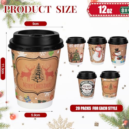 Umigy 100 Pack 12oz Christmas Hot Cocoa Cups Christmas Paper Cups with Lids Holiday Hot Chocolate Disposable Cup for Coffee Tea Beverage Xmas Party Favor(Snowmen) by Umigy - Image 2