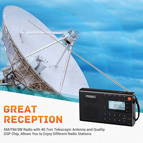 Image of PRUNUS J-401 Recordable Radios AM FM SW Digital MP3 Player by TF Card AUX Wired Speakers Portable Rechargeable Receiver(Black)