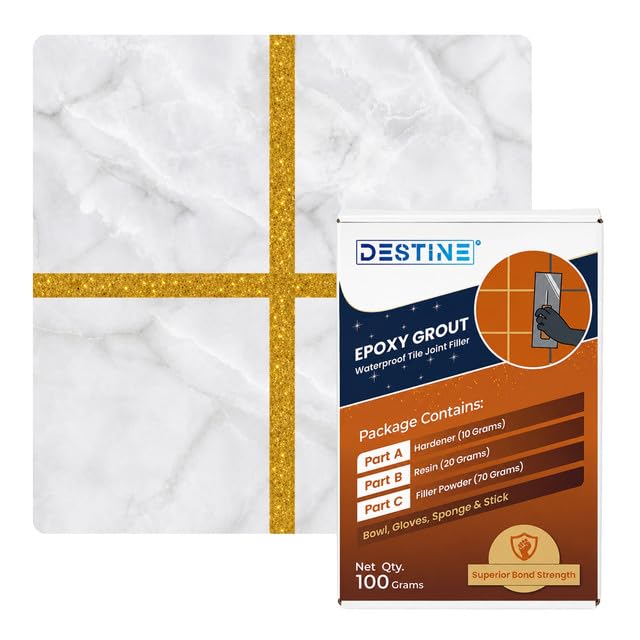 Image of DESTINE Epoxy Grout for Tiles (110 Colours)(100 g), Waterproof Joint Filler, Crack Filler, Tiles Gap Filler, Stain Free, Acid & Chemical Resistance Epoxy Grout (Beige [Gold Glitter])
