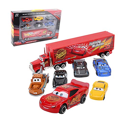 WXX QQBH 7 PC/Sistema de Disney Pixar Cars 3 automóviles de Juguete Rayo Mcqueen camión tormenta Jackson Mater Metal Fundido a Troquel del Coche Juguetes Regalo de los niños (Color : Red)