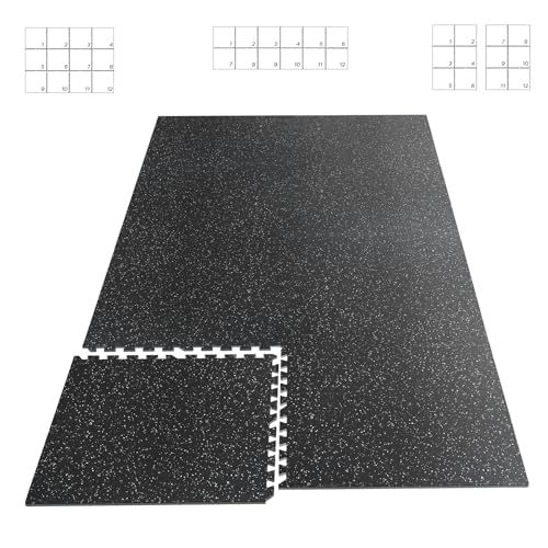 HAPBEAR 0.56'' Thick 12 Pcs 48 Sq Ft Exercise Equipment Mats - High-Density Rubber Top EVA Foam Interlocking Mats, 24x24in Tiles, Heavy-Duty Treadmill Mat for Hardwood Floors, Home Gym Mat 1