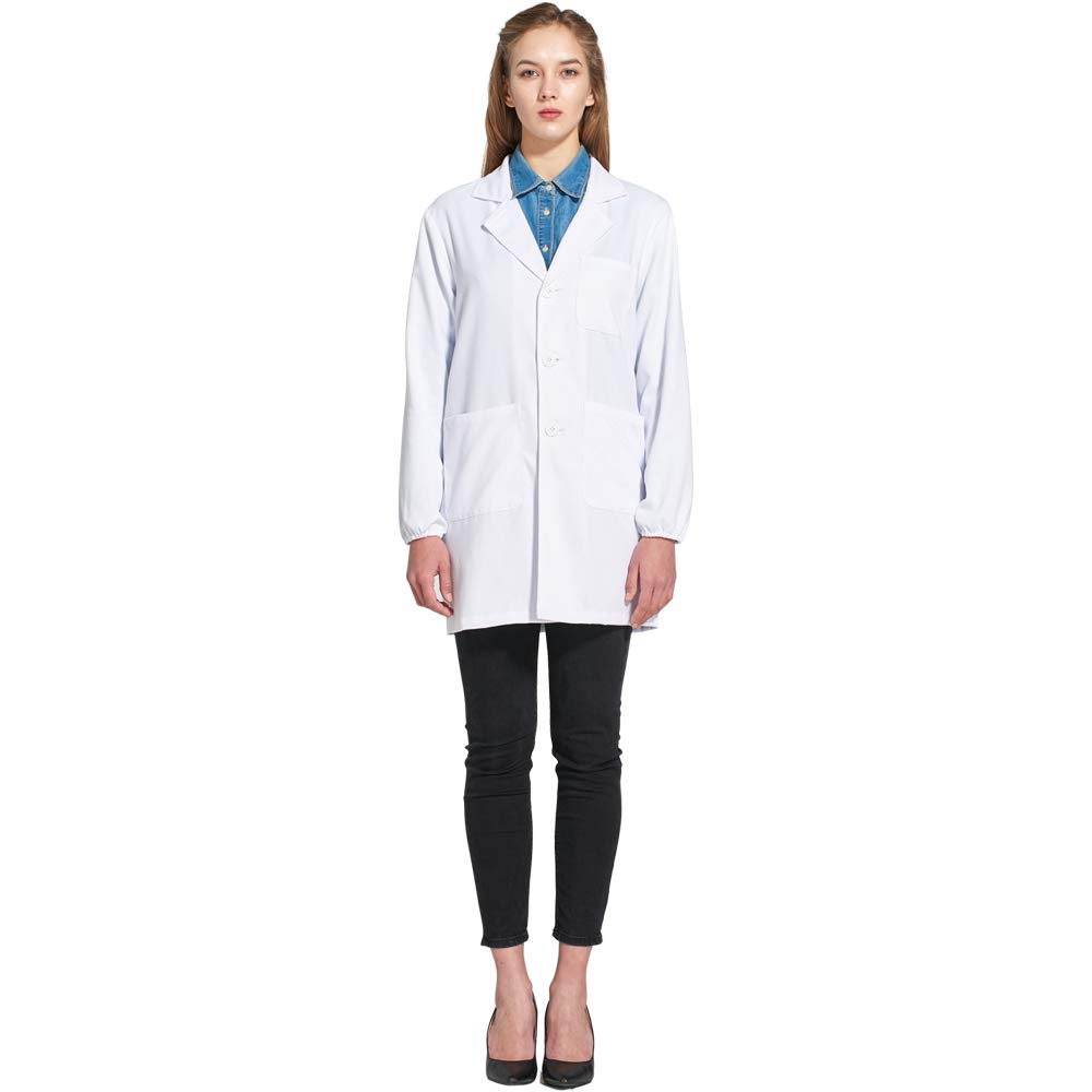 Icertag Bata de laboratorio, médico abrigo abrigo de mujer, abrigo blanco para damas, adecuado para estudiantes de la escuela laboratorio de ciencia enfermera cosplay vestido de algodón