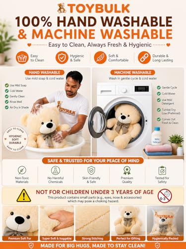 Image of 4 Feet Cream Teddy Bear Original 20mm Dull Cream Fur (48 Inches) Giant Soft Plush Toy | Premium Stuffed Teddy Bear for Kids, Girls, Boys & Loved Ones | Birthday, Anniversary, Valentine