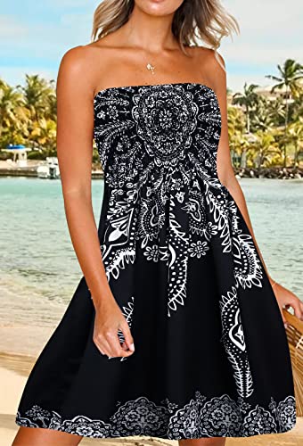 Image of Zyyfly Womens Summer Beach Dresses Strapless Cover Ups Dress Tube Top Sundresses