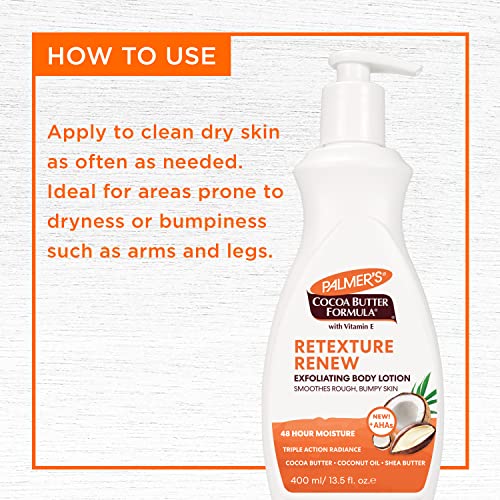 Palmer's Cocoa Butter Formula Retexture & Renew Exfoliating Body Lotion For Rough & Bumpy Skin, Triple Action Moisturizers + Ahas, Pump Bottle, 13.5 Ounce #TOP6