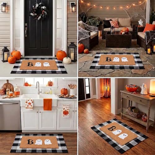 Halloween Door Mat Combo Set, Boo Ghost Coco Coir Welcome Doormat + 28" x 43" Black and White Plaid Rug, Autumn Halloween Front Porch Entryway Decor Floor Mat - image 6