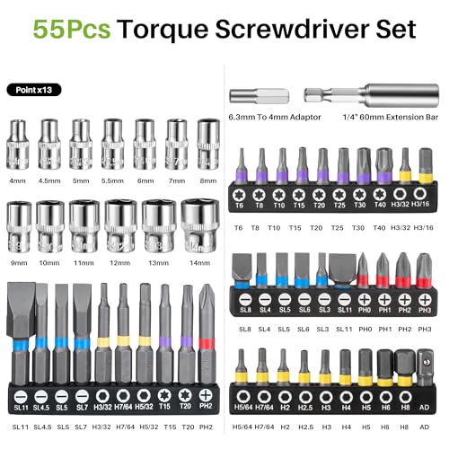 Image of 57Pcs 1 /4 inch Drive Small Torque Wrench and Srewdriver Set-20-260In.Lb