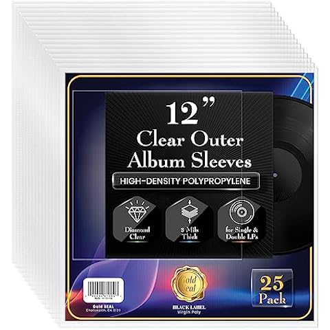 GOLD SEAL Vinyl Record Outer Sleeves for 12" LPs, 3 mils Thick, Premium Heavyweight Record Cover Protectors, High-Density Diamond Clear Polypropylene, 12.75" x 12.75",(25 Pack) Cover