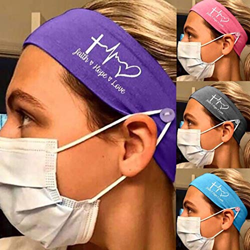 Favelo Button Headbands Heart Printed Head Wraps Stretch Running Hair Bands Fabric Cotton Head Band Outdoor Yoga Hair Accessories for Women and Girls (Pack of 4) (Style4)