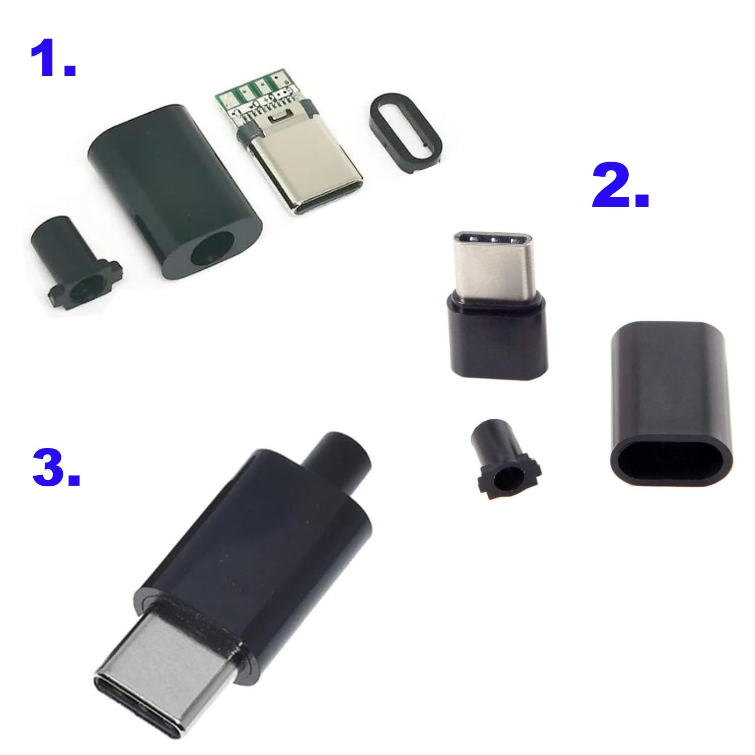 RUNCCI-YUN 20 Pezzi 24 pin USB C 3.1 saldare maschio connettore, Tipo SMT con alloggiamento connettore USB C diy male per interfaccia di linea dati (10 set neri + 10 set bianchi)
