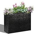 Tall Planters for Outdoor Plants - Hand-Hammered Metal Large Rectangular Block Planter Box with Drainage Holes, Modern Planters Indoor Outdoor Flower Plant Pots Patio Yard Front Porch Deck,32x12x24"