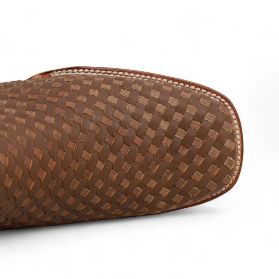 Men's Genuine Petatillo Leather Short Ankle Square Toe Cowboy Western Boots - Bicolor (Tan & Brown)3