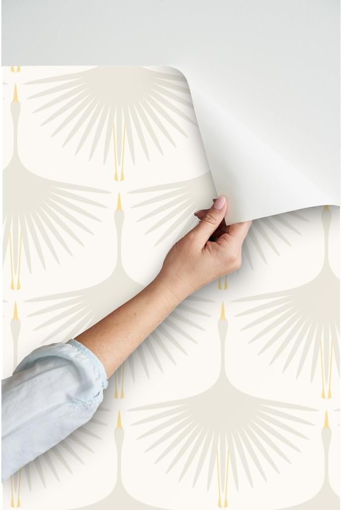 Peel & Stick Wallpaper 6ft x 2ft - Art Deco White Bird Nature Modern Wingspan Custom Removable Wallpaper by Spoonflower