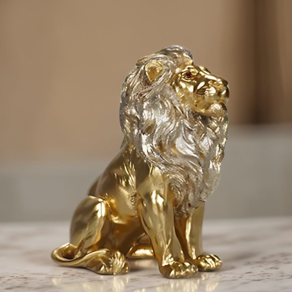 ICE ARMOR 8" H Golden Lion Sitting Figurine Statue Sculpture Ornament Decoration Home/Room Decor Ideas for Housewarming, Holidays and Birthdays Great Collectible Addition