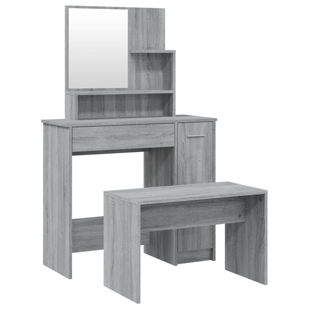 Schminktisch-Set Grau Sonoma 86,5x35x136 cm mit Hocker und Spiegel, moderner Holzwerkstoff-Schminktisch mit viel Stauraum für Make-up und Schmuck, ideal für Schlafzimmer