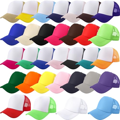 32 Pack Kids Trucker Hats Bulk Sublimation Trucker Hat Cap Summer Blank Baseball Hat Mesh Ball Hat for Boys Girls