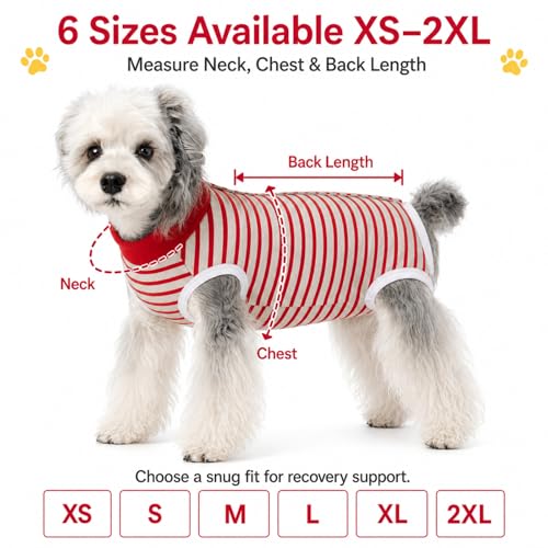 Image of Dog Surgery Recovery Suits, Sleeveless Dog Recovery Suit Female, E-Collar & Cone Alternative Surgical Suit for Small and Medium Dogs After Surgery, Striped Dog Onesie Pajamas