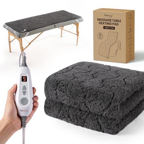 Image of Bearhug Massage Table Warmer Heating Pad 30 inch x 71 inch, Dark Grey Sherpa Wool Electric Heating Pad with 1-9 Hours & 10 Heating Levels, LED Controller, Machine Washable