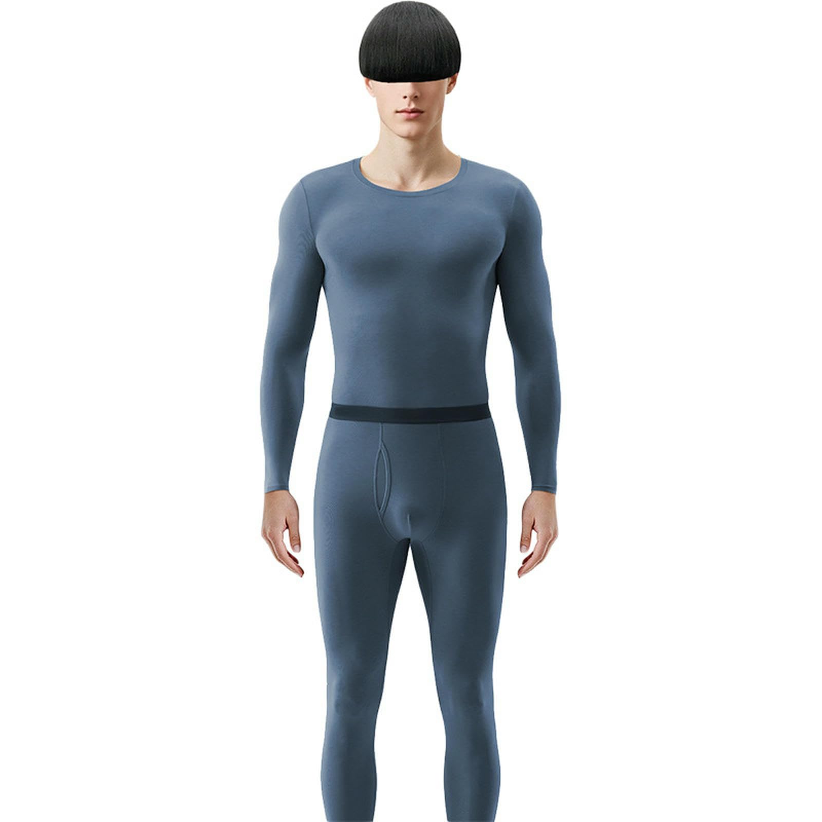 Intimo Termico Set di Biancheria Intima Termica con Maschera Riscaldante Antibatterica allo 10a, Usura Interna Sottile Ad Alta Elasticità-Blu Nebbia-l (100-130 kg)