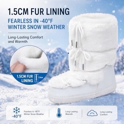Image of ZHENAIYISHENG Faux Fur Boots for Women - Fuzzy Fluffy Furry Water Resistant Snow Boots for Women - Anti-Slip with Cotton Sponge Lined and TPR Rubber Sole Black White Fur Boots