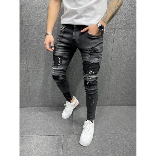 Men's Slim Fit Ripped Skinny Jeans Casual Moto Biker Jean Pants Fashion Stretch Destroyed Denim Pant3