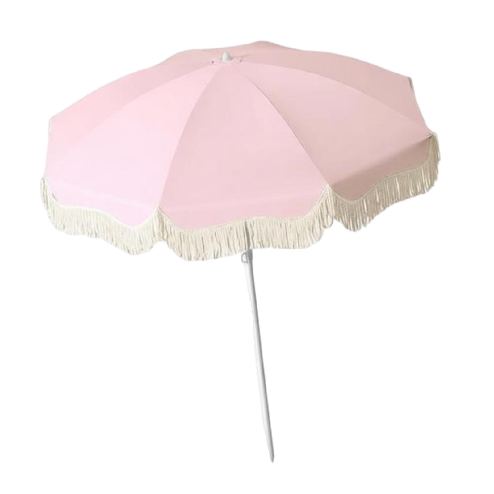 Baoblaze Fringe Tassel Steel Pole Garden Parasol for Outdoor, Pink