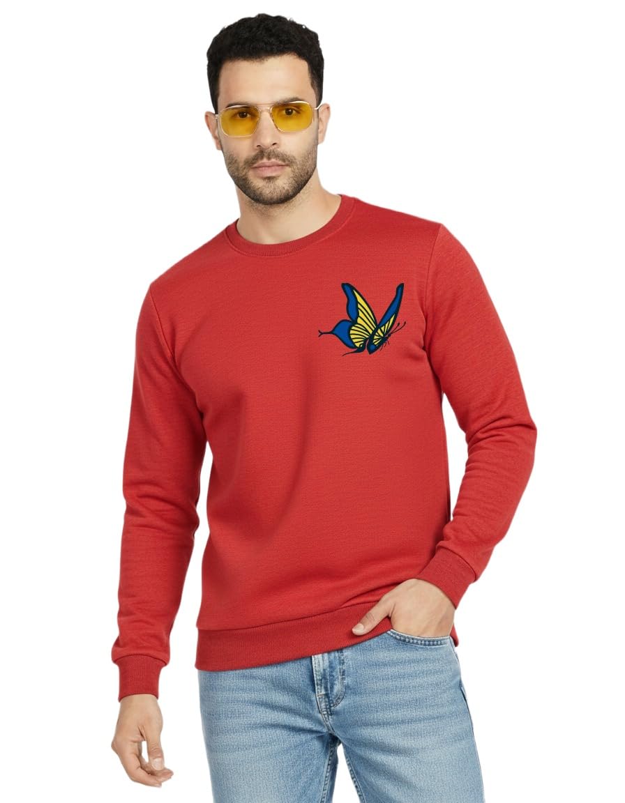 evershyne wears Men's Regular Fit Full Sleeve Winter Wear Fleece Round Neck Butterfly Print for Men Availabel Size M=38,L=40,XL=42-picture-47